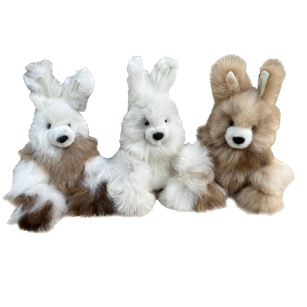 Alpaca Figures - Baby Alpaca Fur Bunnies 6 inches (AFBUN6) mix color, white, tan