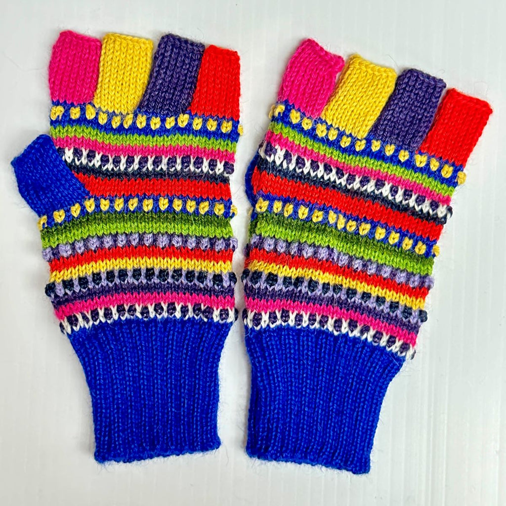 Alpaca Gloves - Hand-Knitted Children's Geometric Fingerless Gloves