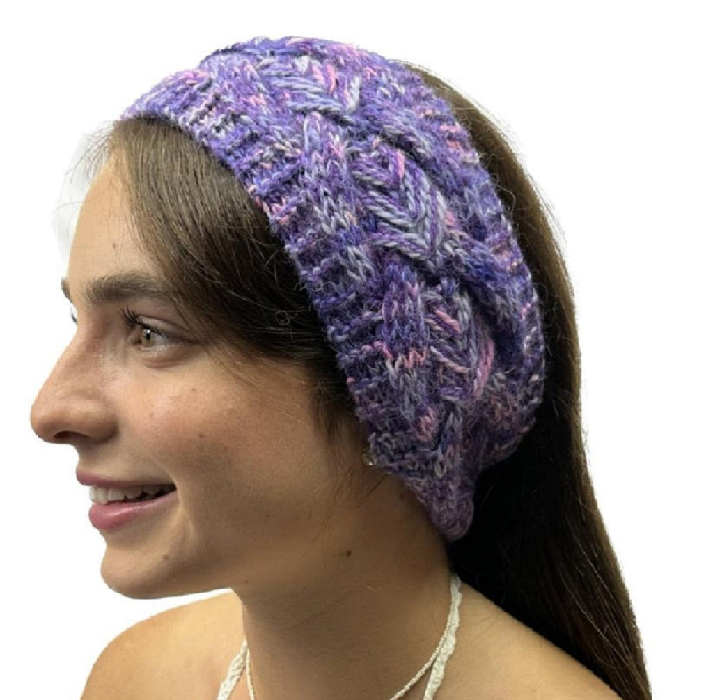 Alpaca Headband - Hand Knitted Hand Dyed Headband (HB109) Purple Pink