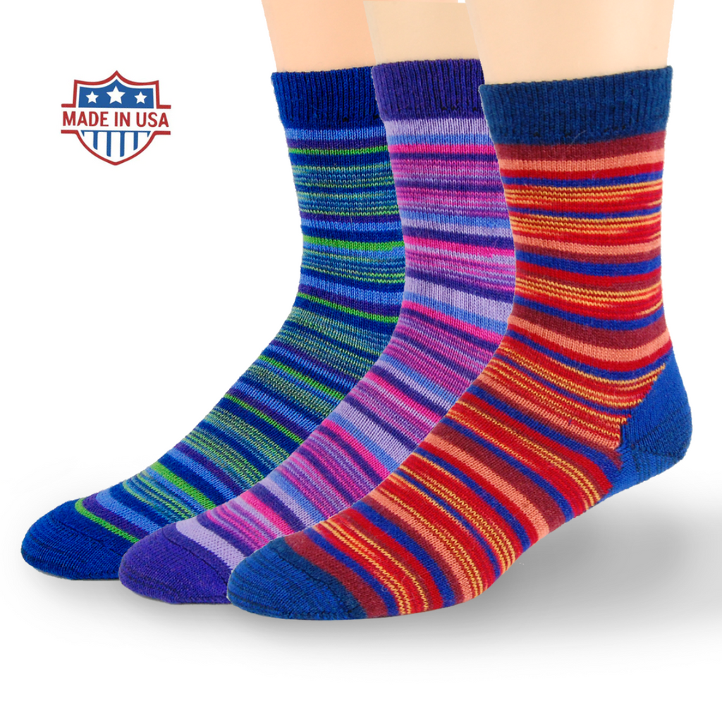 Alpaca, Alpaca Socks, Multi Color, Hand Dyed Yarn, Dress Socks, Alpaca Blend Crew Sock with multi Color Stripes (LC213), Alpaca Products, Hypoallergenic, Apparel, Alpaca Clothing