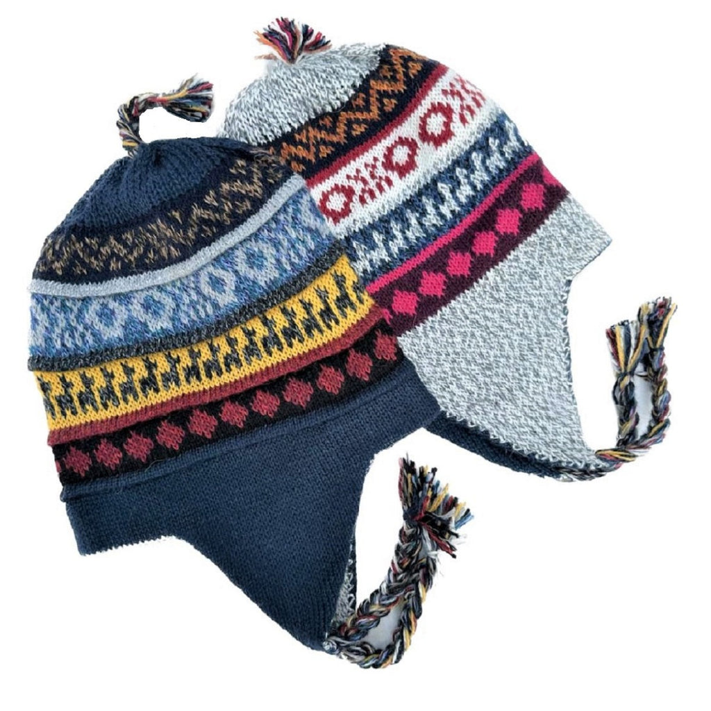 Alpaca Hats - Reversible Chullo Hand-Knitted Children's Hat (CH106) blue/gray