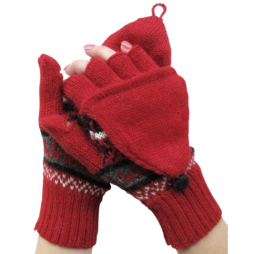 Alpaca, Alpaca Gloves,  Alpaca Blend Geometric, Red  Glittens (EDG406), Alpaca Products, Hypoallergenic, Apparel, Alpaca Clothing
