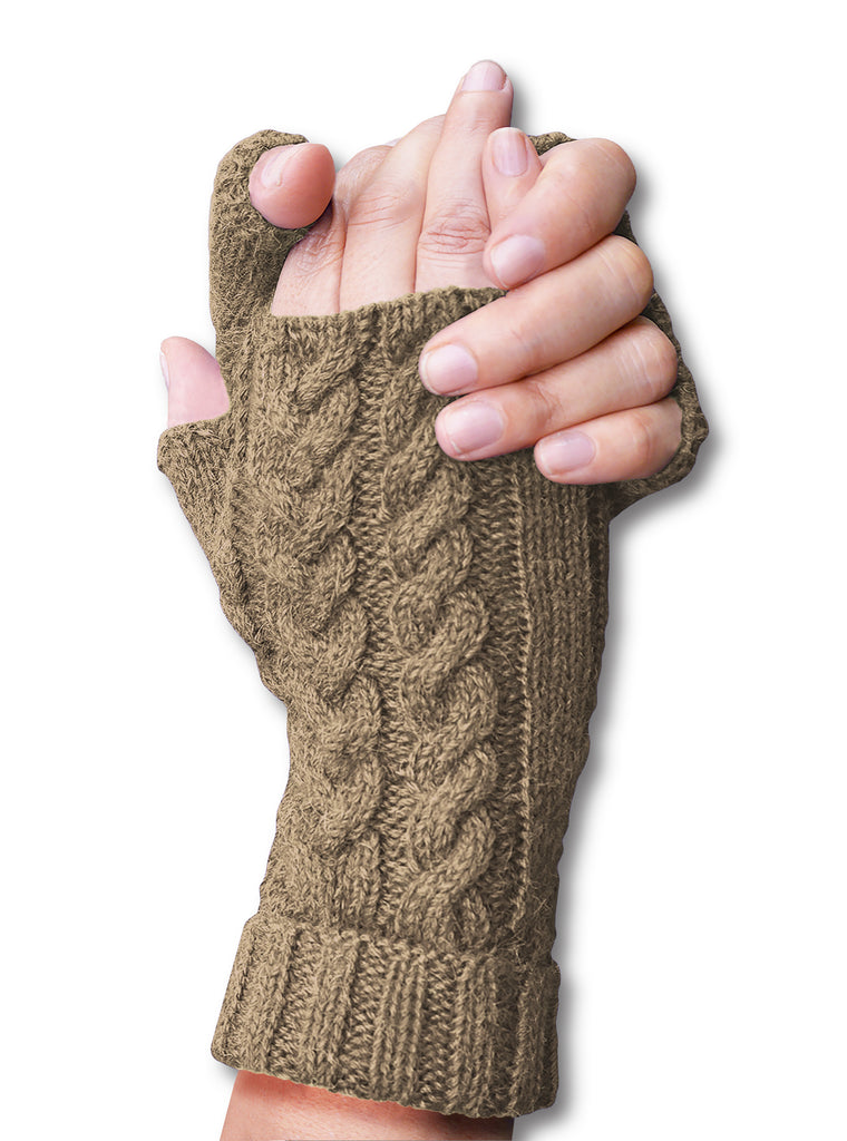 Alpaca, Alpaca Gloves, Baby Alpaca Fleece Hand-Knitted Braided Stitch Fingerless Gloves (ELI267), Alpaca Products, Hypoallergenic, Apparel, Alpaca Clothing
