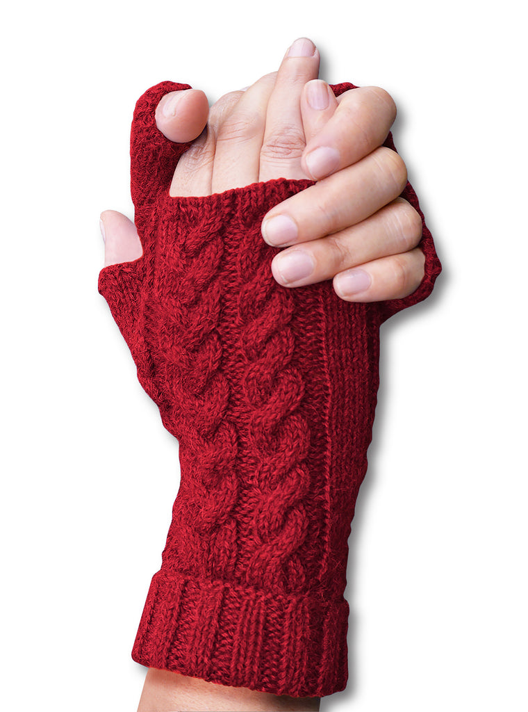 Alpaca, Alpaca Gloves, Baby Alpaca Fleece Hand-Knitted Braided Stitch Fingerless Gloves (ELI267), Alpaca Products, Hypoallergenic, Apparel, Alpaca Clothing