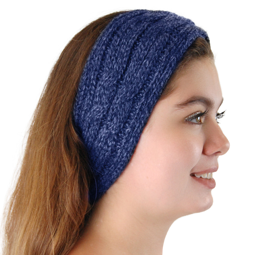 Alpaca, Alpaca Headband, Knitted Cable Design Headband, Hypoallergenic, Blue Melange, Alpaca Products, Apparel, Alpaca Clothing