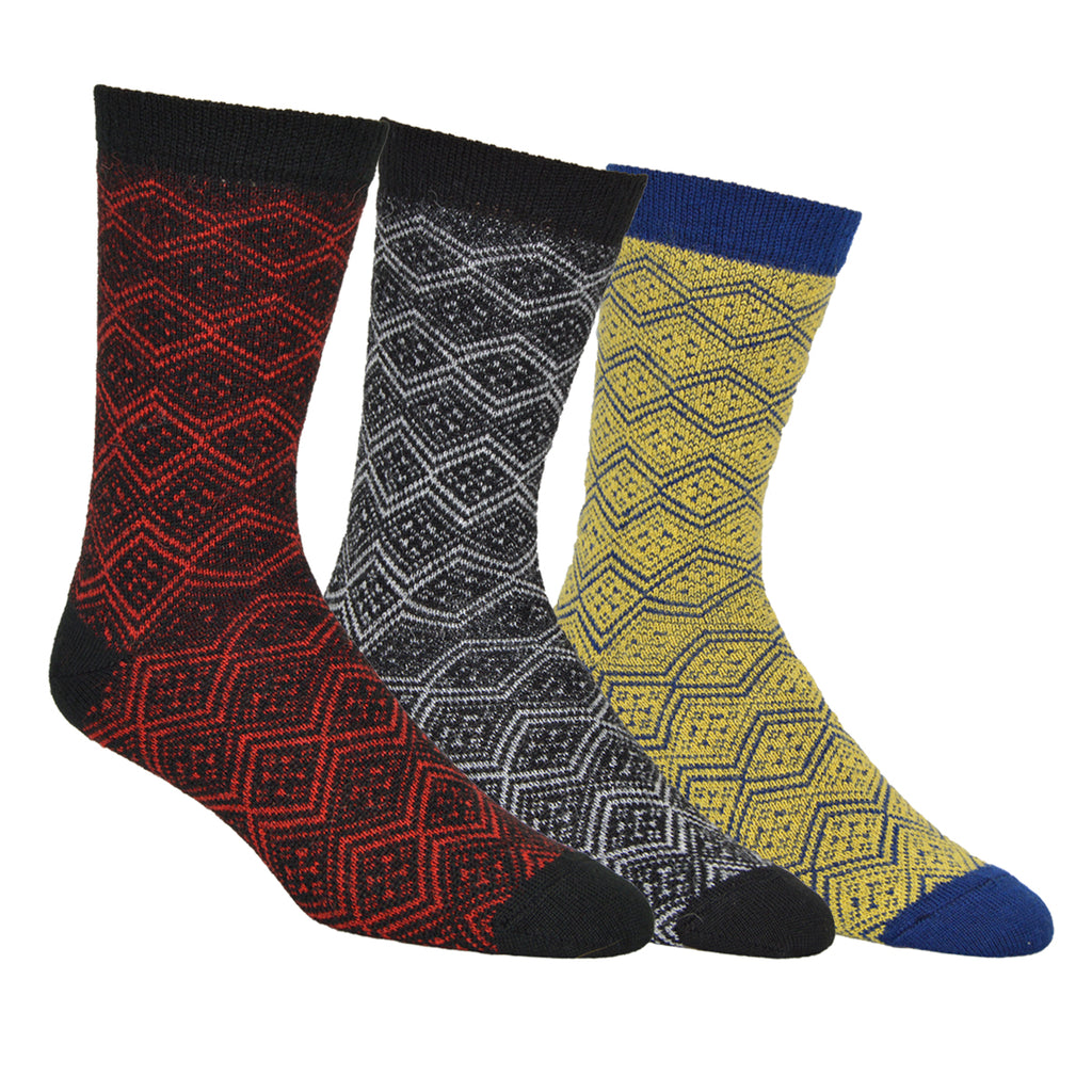 Alpaca, Alpaca Socks, Dress Alpaca Blend Sock Geometric Design (LC233), Red Multi-Colored, Winter Socks, Hypoallergenic, Apparel, Alpaca Clothing